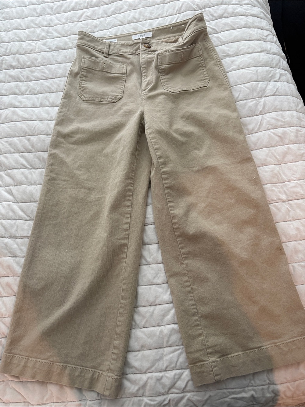 LOFT Curvy Palmer Wide Leg Pants in Light Khaki